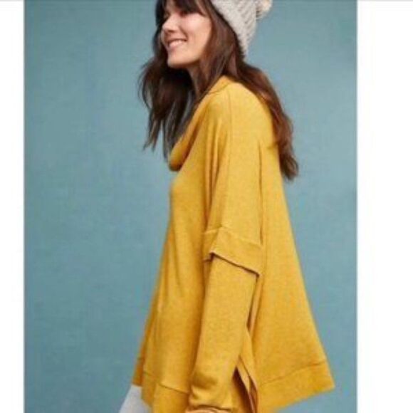 Anthropologie Postmark Lassen Cowl Neck Pullover Oversized Yellow Women's Large - Picture 1 of 13